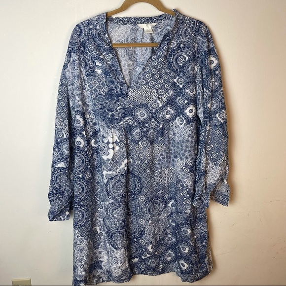 H&M Blue and White Floral Printed V-Neck Tunic Size XL - Picture 1 of 9